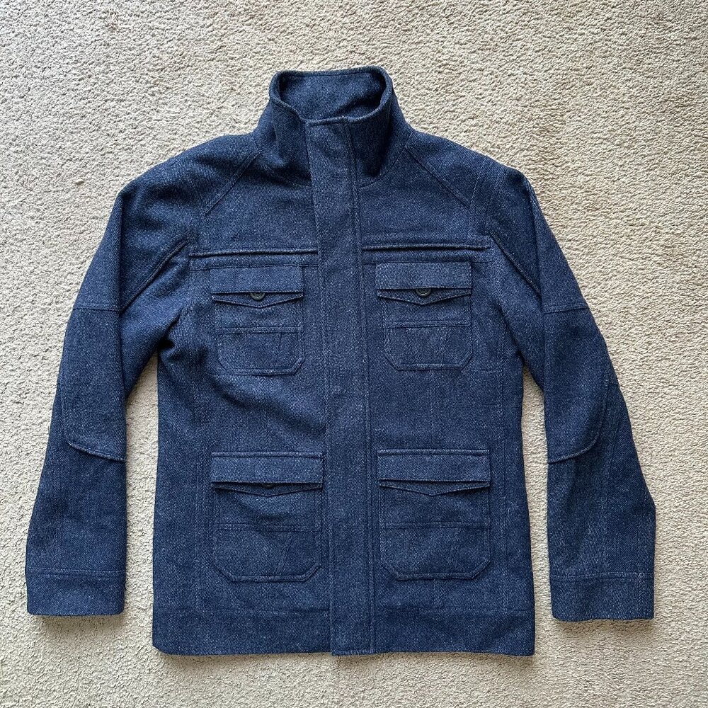 BKE Jacket Mens Medium Full Zip Mock Neck Blue Wool Blend Athletic Fit Coat